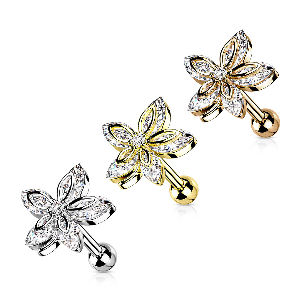 1pc Marquise Gem Flower Tragus Cartilage Barbell Stud Body Jewelry Ring 16g 6mm