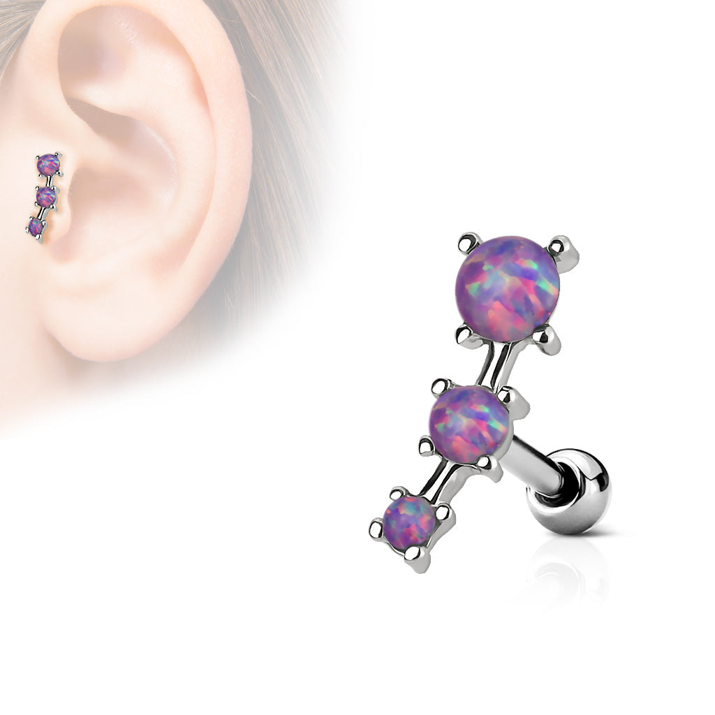 1pc Prong Set 3 Opals Tragus Ring 16g 1/4"