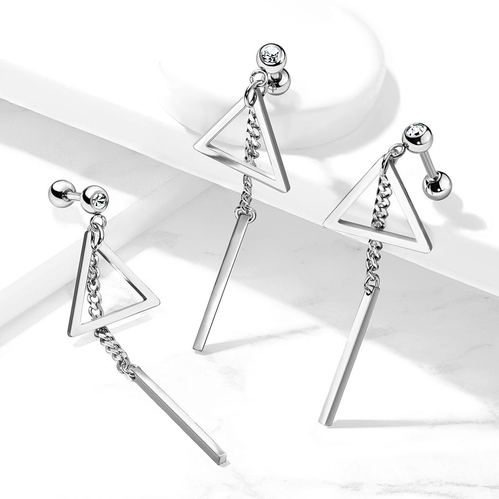 1pc Bar Chain Triangle Tragus Stud Helix Ear Cartilage Ring 316L Surgical Steel