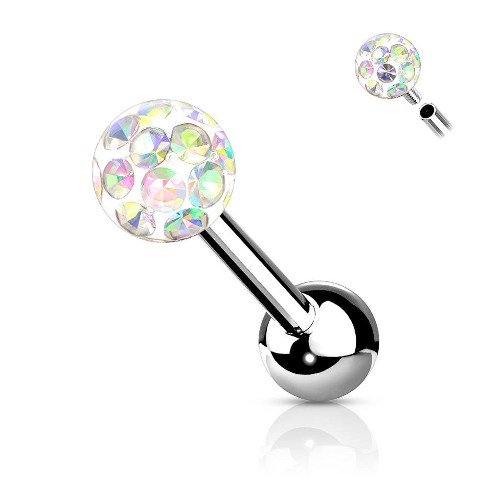 1pc Epoxy Coated Crystal Paved Ball Helix Tragus Cartilage Barbell Int. Threaded