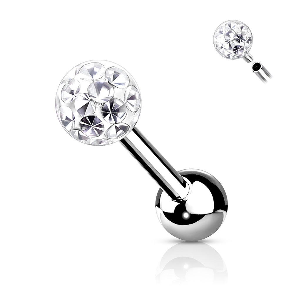 1pc Epoxy Coated Crystal Paved Ball Helix Tragus Cartilage Barbell Int. Threaded