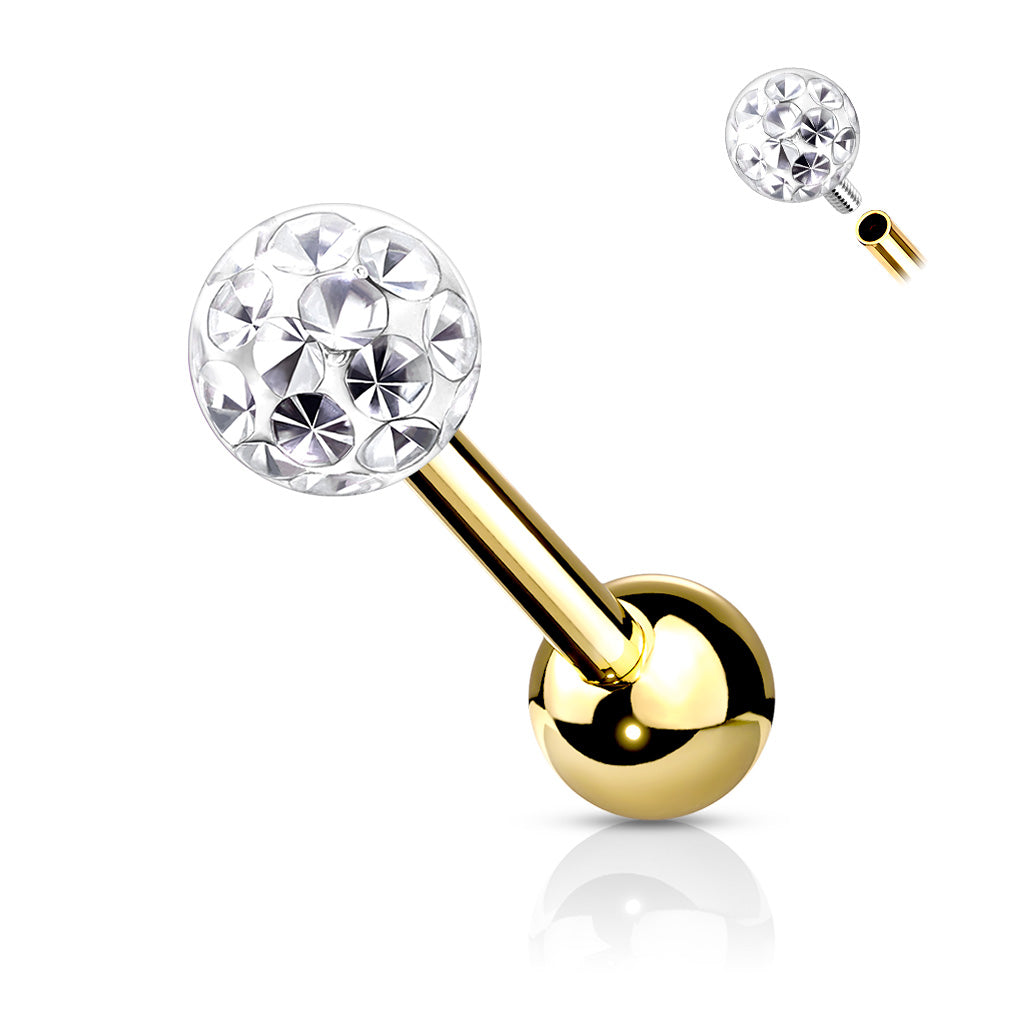 1pc Epoxy Coated Crystal Paved Ball Helix Tragus Cartilage Barbell Int. Threaded