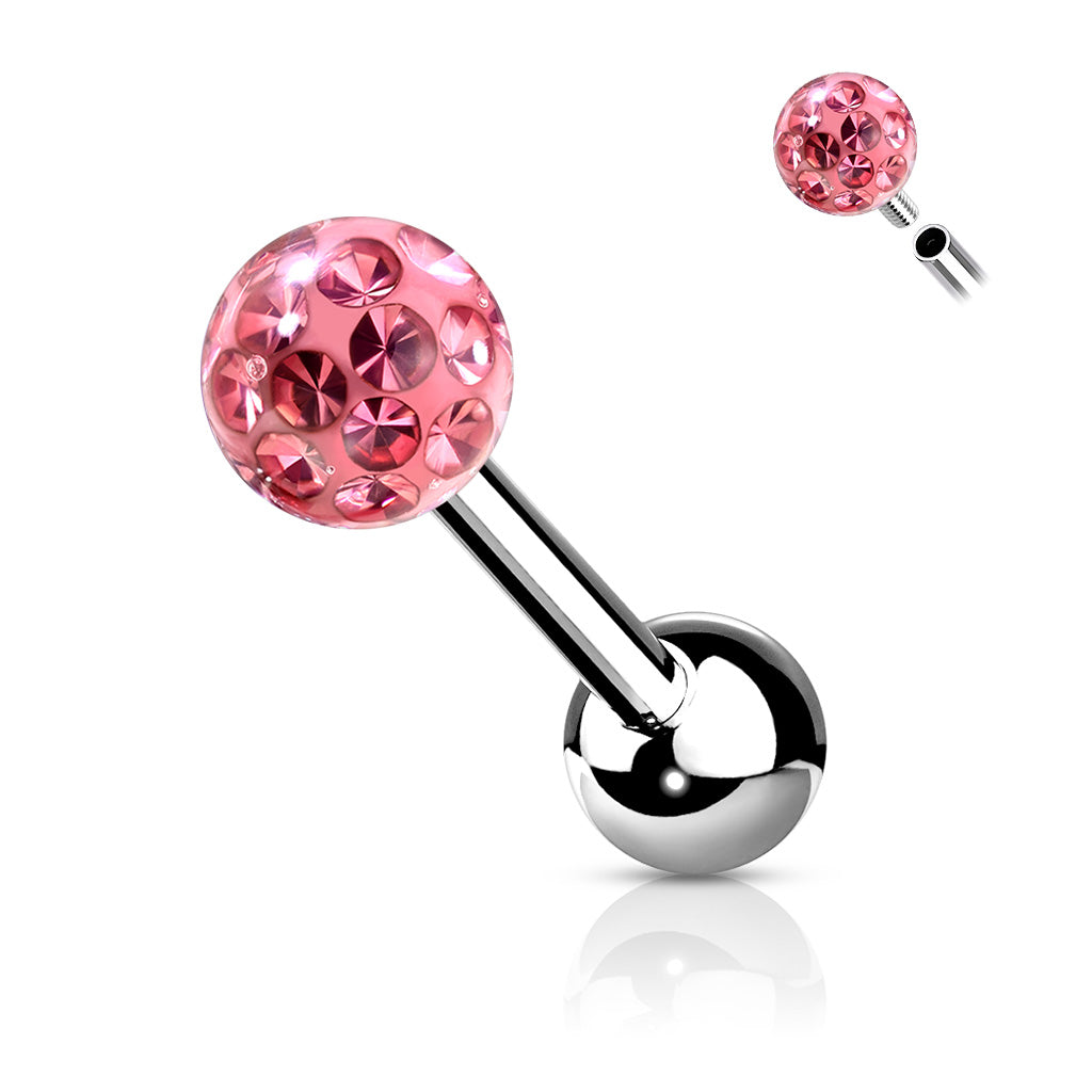 1pc Epoxy Coated Crystal Paved Ball Helix Tragus Cartilage Barbell Int. Threaded