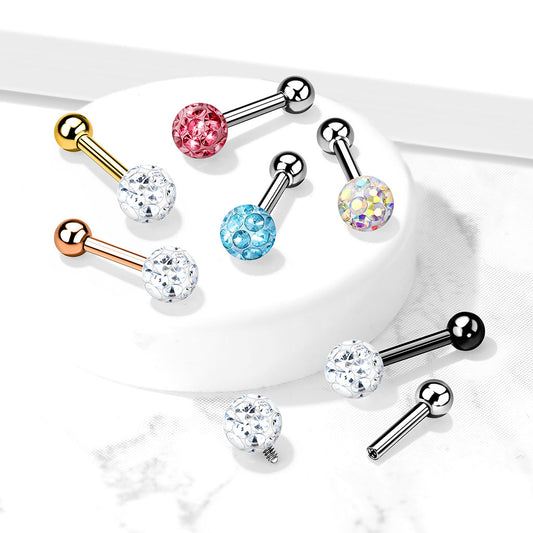 1pc Epoxy Coated Crystal Paved Ball Helix Tragus Cartilage Barbell Int. Threaded