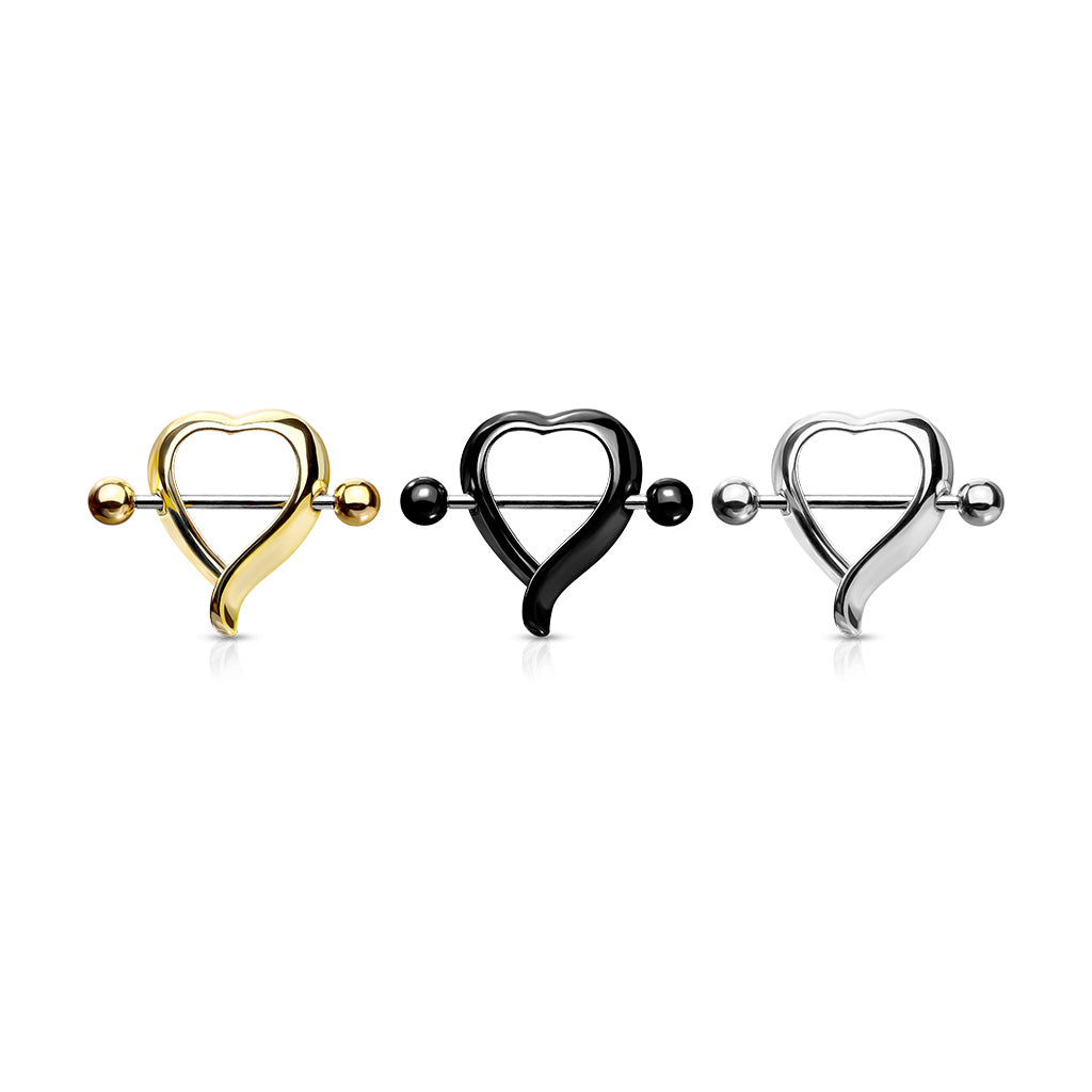 PAIR Artistic Heart Shaped Nipple Shields Rings Steel Barbells Body Jewelry