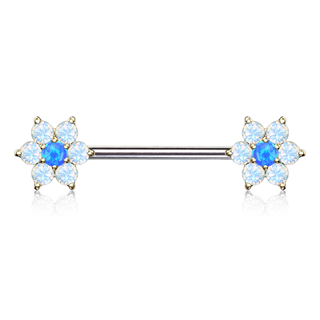 PAIR Opalite Gem Petals w/ Opal Center Flower Nipple Barbell Rings Shields