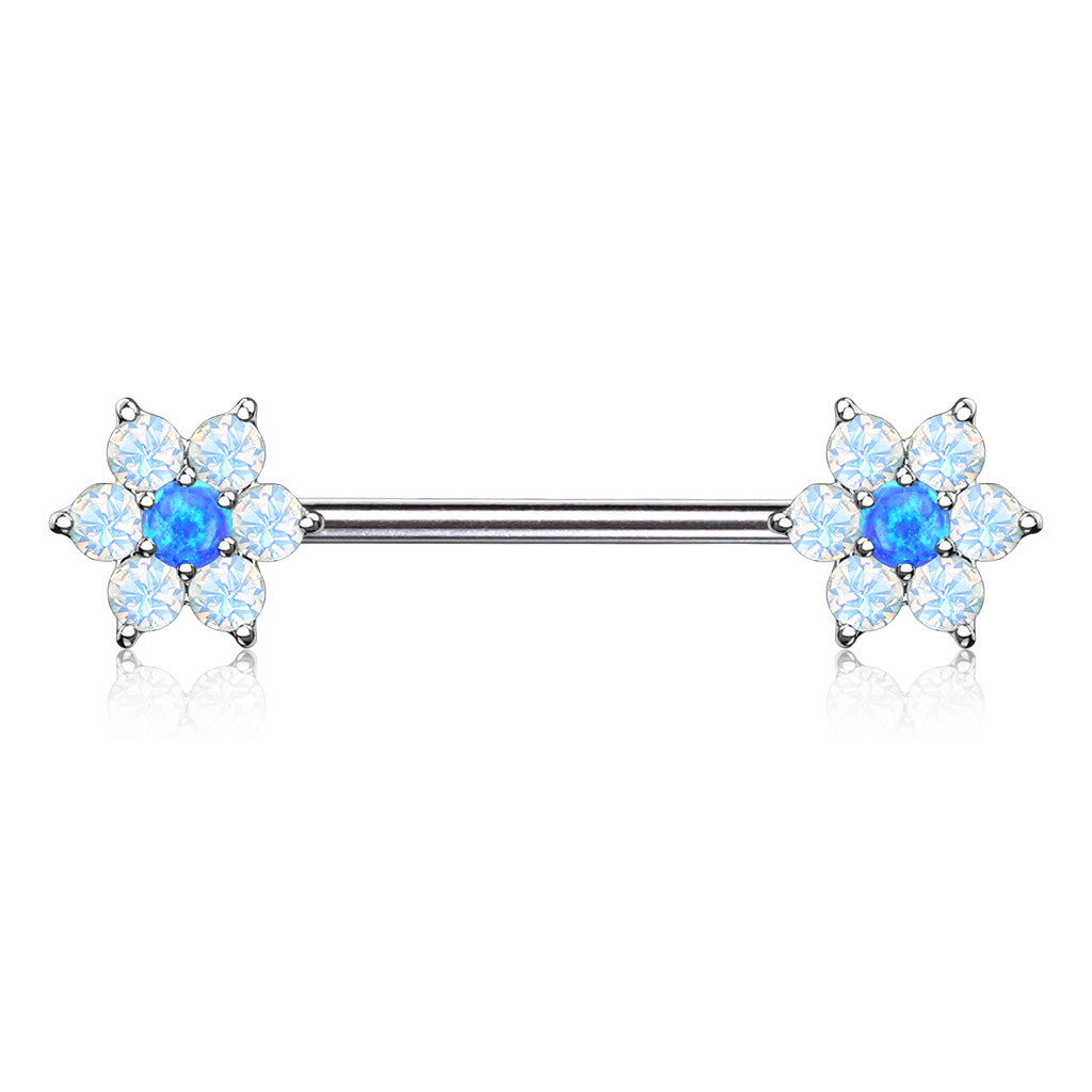 PAIR Opalite Gem Petals w/ Opal Center Flower Nipple Barbell Rings Shields