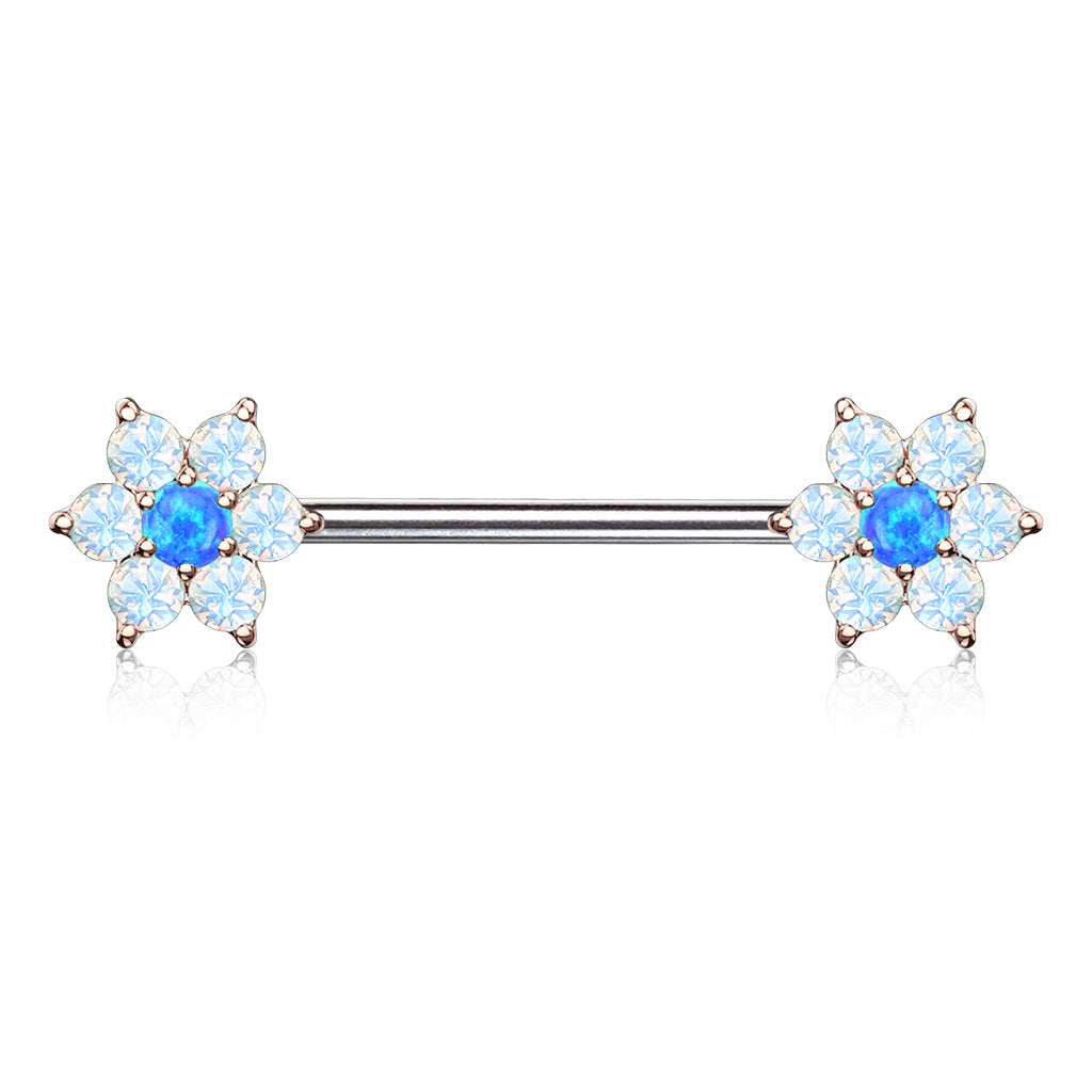 PAIR Opalite Gem Petals w/ Opal Center Flower Nipple Barbell Rings Shields