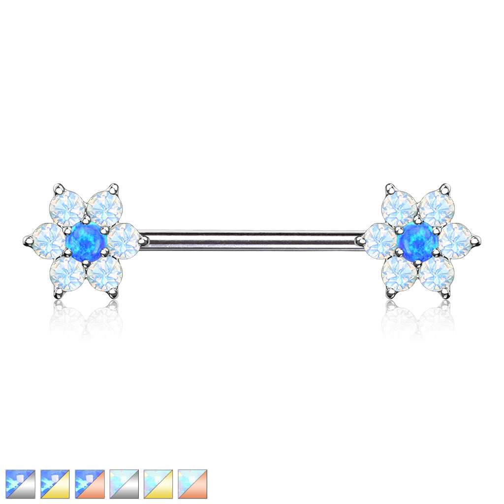 PAIR Opalite Gem Petals w/ Opal Center Flower Nipple Barbell Rings Shields