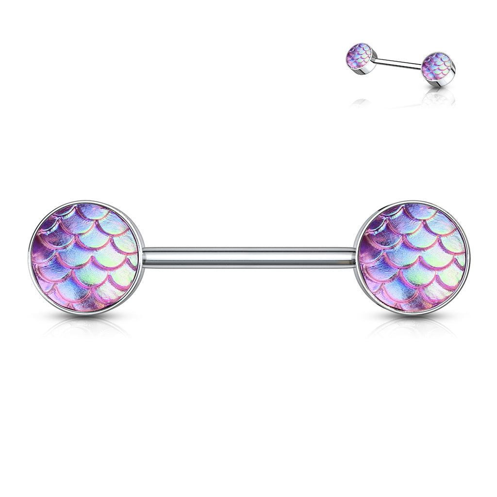PAIR Iridescent Fish Scale Ends Nipple Rings Barbells Shields