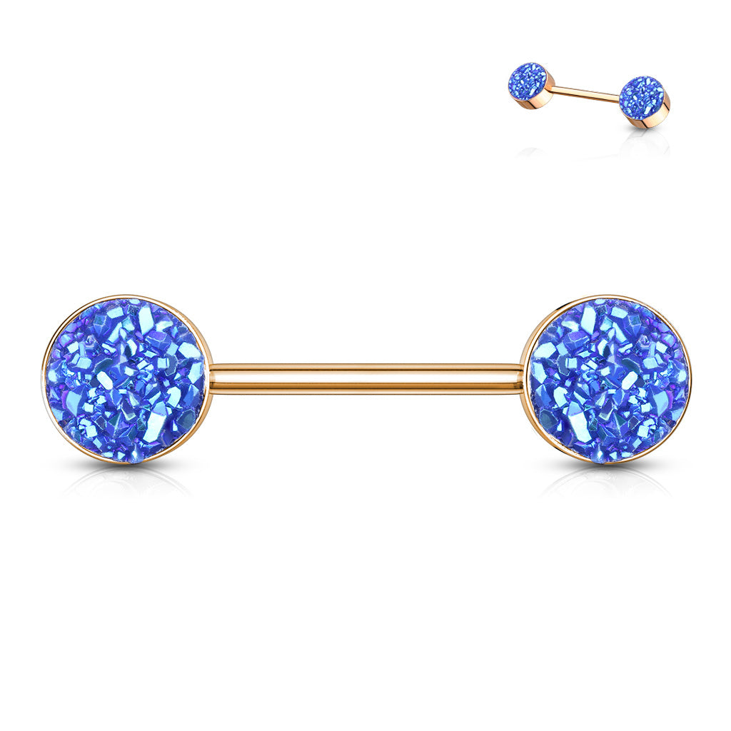 PAIR Iridescent Druzy Stone Rose Gold Nipple Rings Barbells Shields