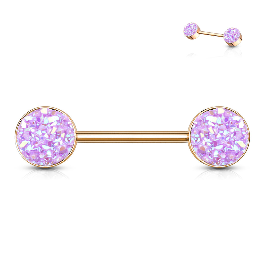 PAIR Iridescent Druzy Stone Rose Gold Nipple Rings Barbells Shields