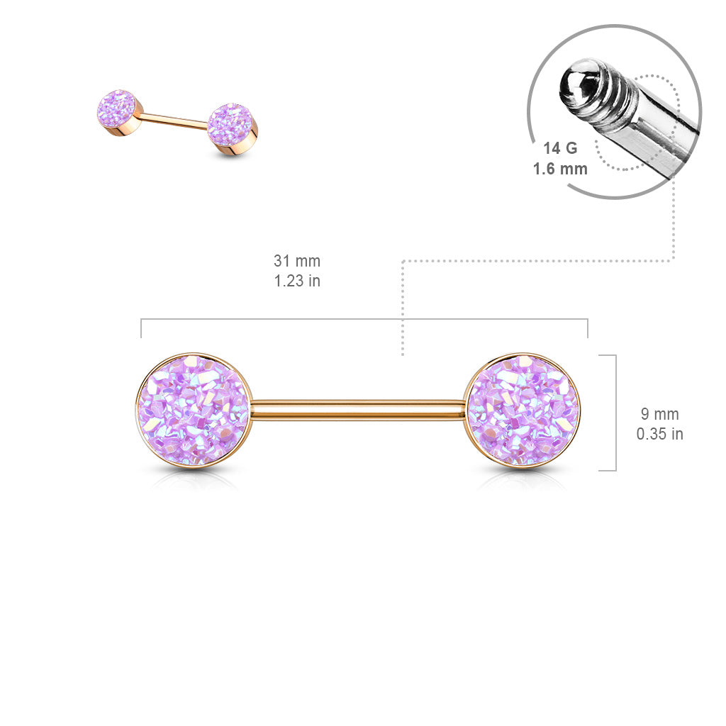PAIR Iridescent Druzy Stone Rose Gold Nipple Rings Barbells Shields