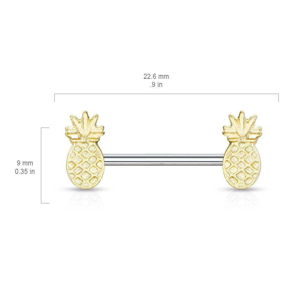PAIR Gold Pineapple Nipple Rings Surgical Steel Barbells Body Jewelry