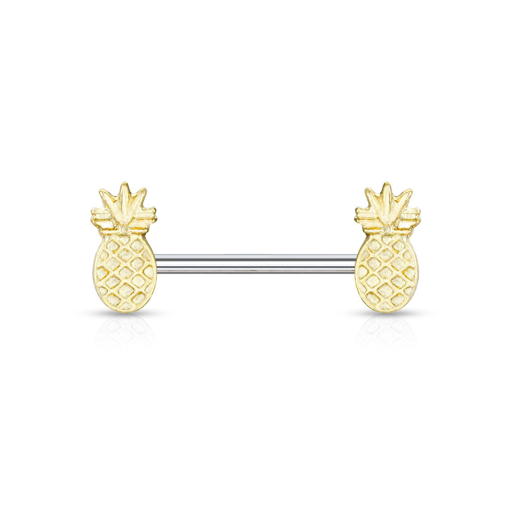 PAIR Gold Pineapple Nipple Rings Surgical Steel Barbells Body Jewelry