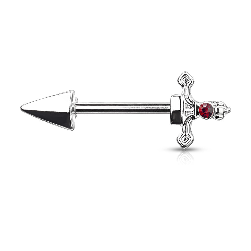PAIR Red Gem Dagger Nipple Rings Shield Steel Barbells Surgical Steel