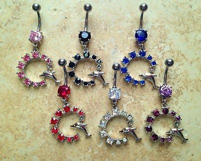 6pcs Dolphin Gem Dangle Navel Rings Belly Naval