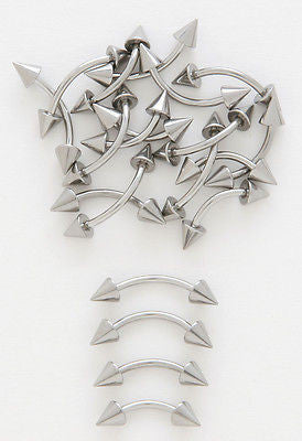 10pk Steel Spiked Curved Bar Barbells Spike Eyebrow, Belly Rings