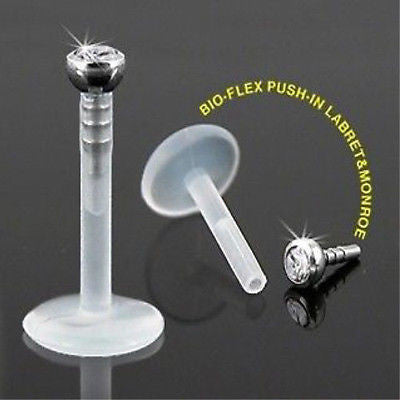 10pcs Flexible PTFE Clear Gem Labrets 16g