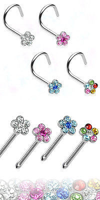 4pcs Flower Gem Nose Rings, choose Screws or Studs