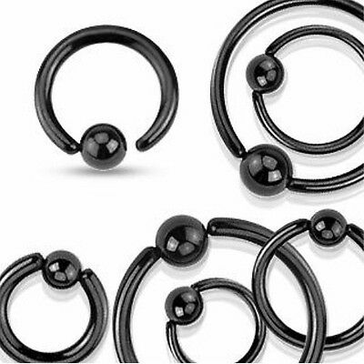 PAIR Black Fixed Ball Surgical Steel Captive Bead Rings Nipple, Ears (c1)