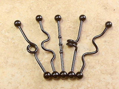 5pcs Corkscrew Black PVD Plated 14g Industrial Barbells