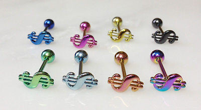 8pcs Titanium $ Dollar Sign Tongue Rings Money