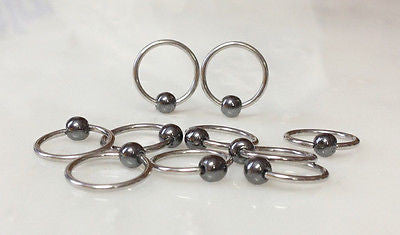 10pk Hematite Bead Captive Rings 10g, 12g, 14g, 16g or 18g