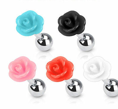 5pcs Acrylic Rose Flower Stud 16g Tragus Rings