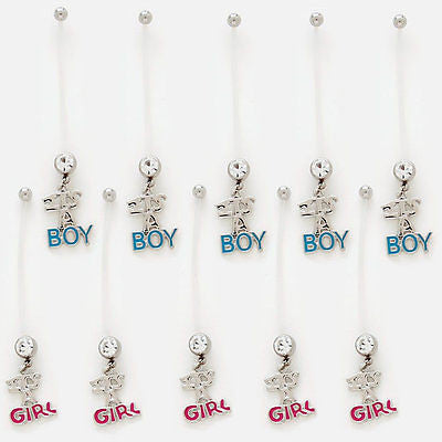 10pcs "It's A Boy/Girl" Pregnancy Navel Rings 14g Belly Naval PTFE