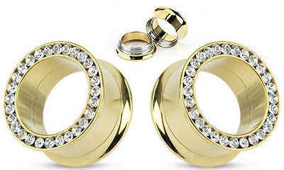 PAIR Gold Internally Threaded Gem Rim Tunnels