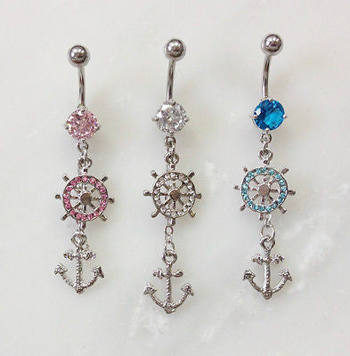 3pcs Anchor & Ship Wheel Belly Rings Navel Naval