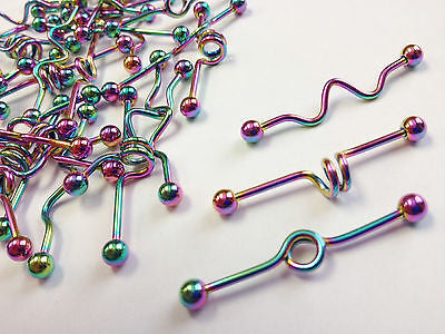40pcs Corkscrew Rainbow PVD Plated 14g Industrial Barbells