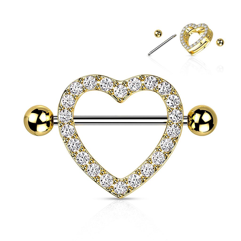 PAIR Gem Paved Heart Nipple Shields Rings Body Jewelry