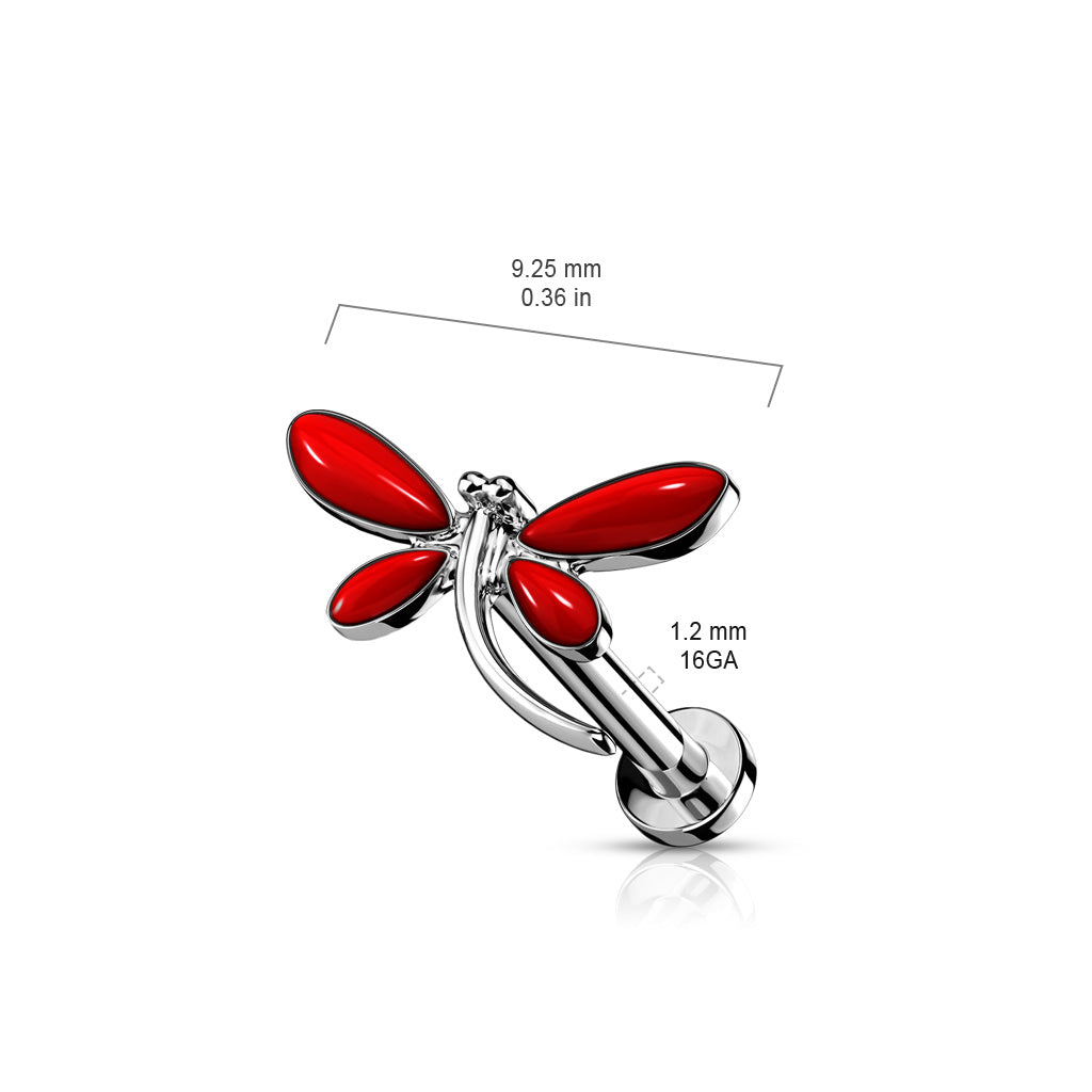 1pc Red Dragonfly 16g Internally Threaded Labret Stud Ear Cartilage Helix Ring