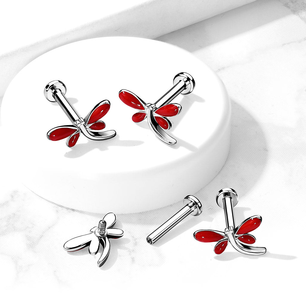1pc Red Dragonfly 16g Internally Threaded Labret Stud Ear Cartilage Helix Ring
