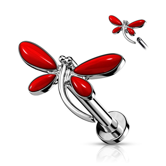 1pc Red Dragonfly 16g Internally Threaded Labret Stud Ear Cartilage Helix Ring