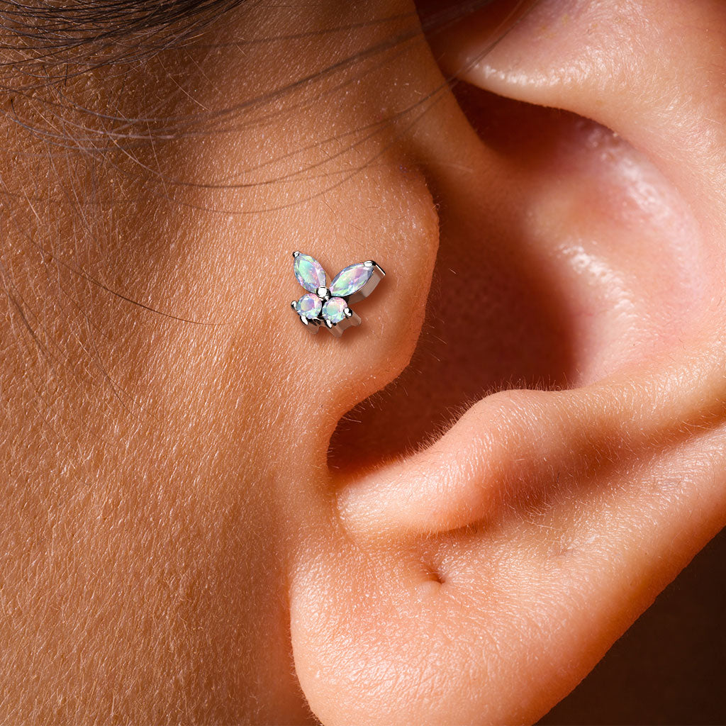 1pc CZ Gem Butterfly 16g Labret Internally Threaded Steel Tragus Helix