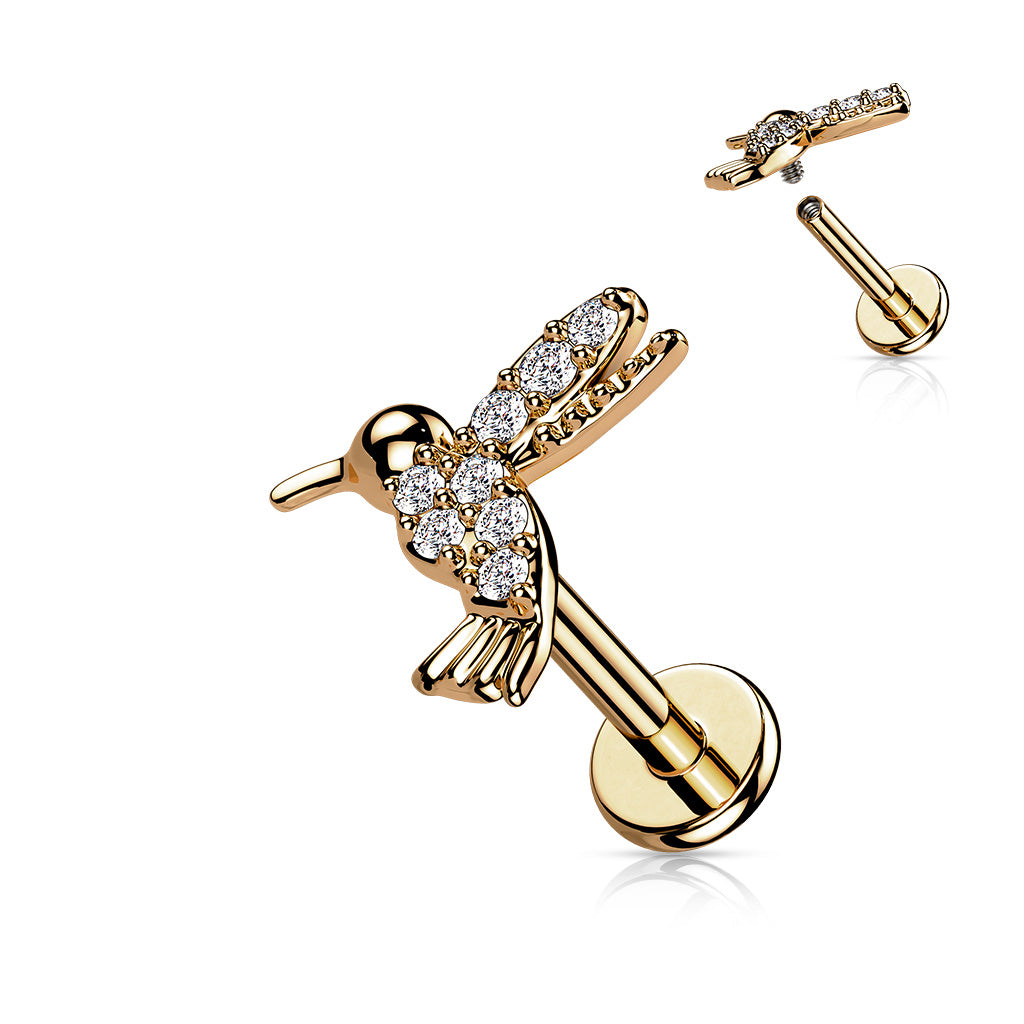 1pc Hummingbird 16g Labret Internally Threaded Monroe Tragus Helix Humming Bird