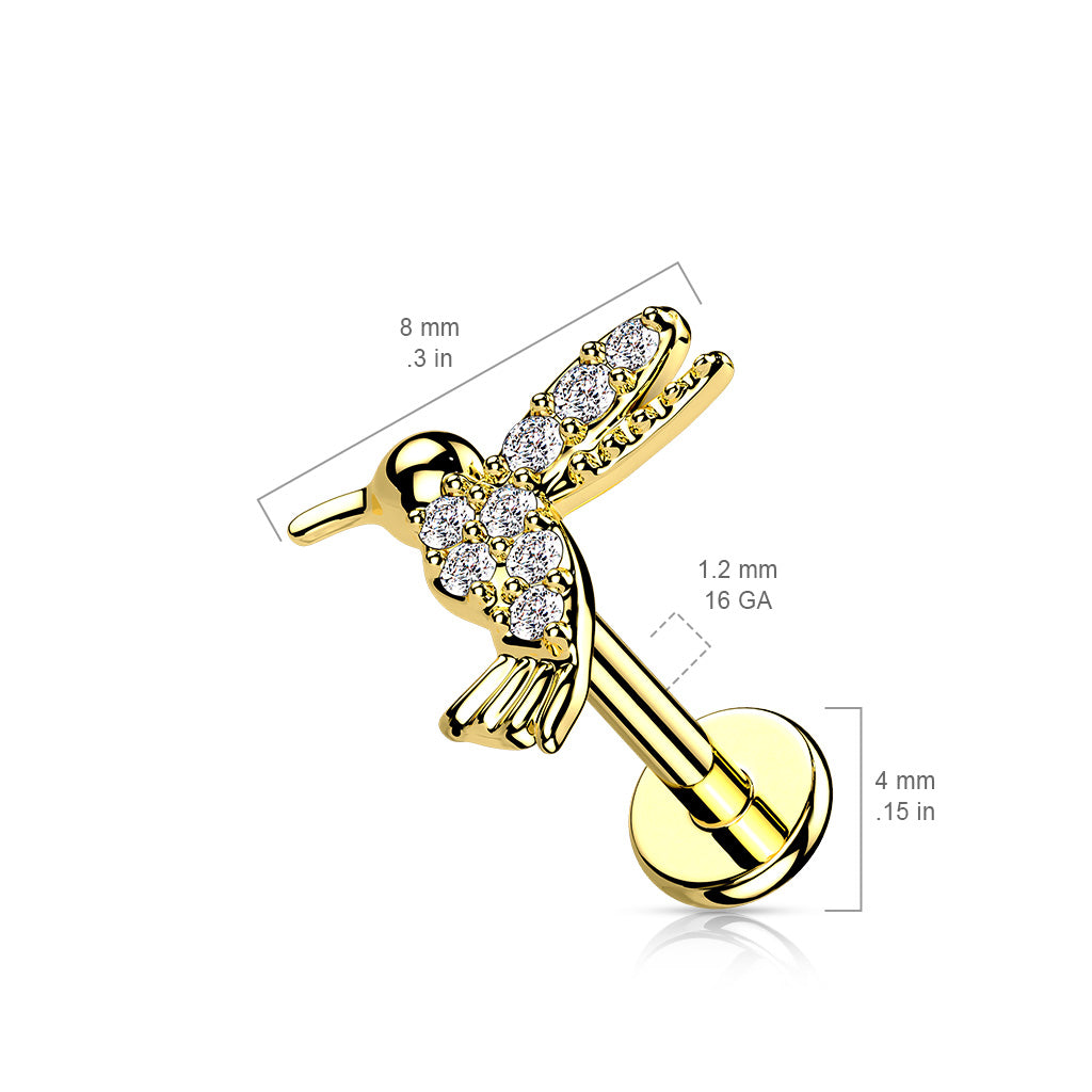 1pc Hummingbird 16g Labret Internally Threaded Monroe Tragus Helix Humming Bird