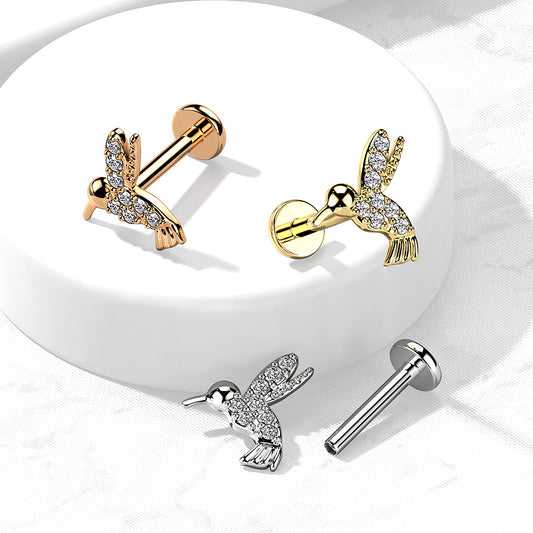 1pc Hummingbird 16g Labret Internally Threaded Monroe Tragus Helix Humming Bird
