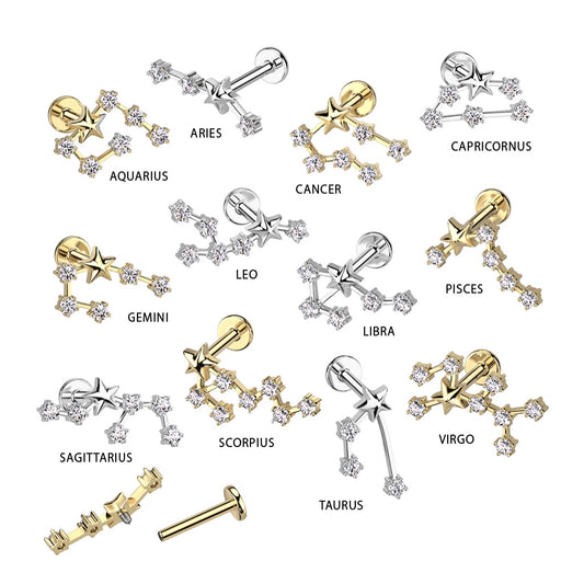 1pc Constellation 16g 8mm Labret Internally Threaded Steel Monroe