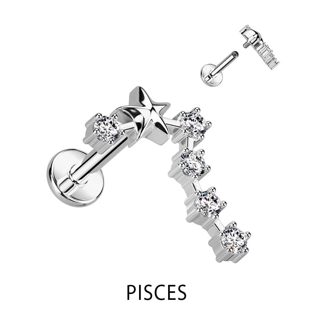 1pc Constellation 16g 8mm Labret Internally Threaded Steel Monroe