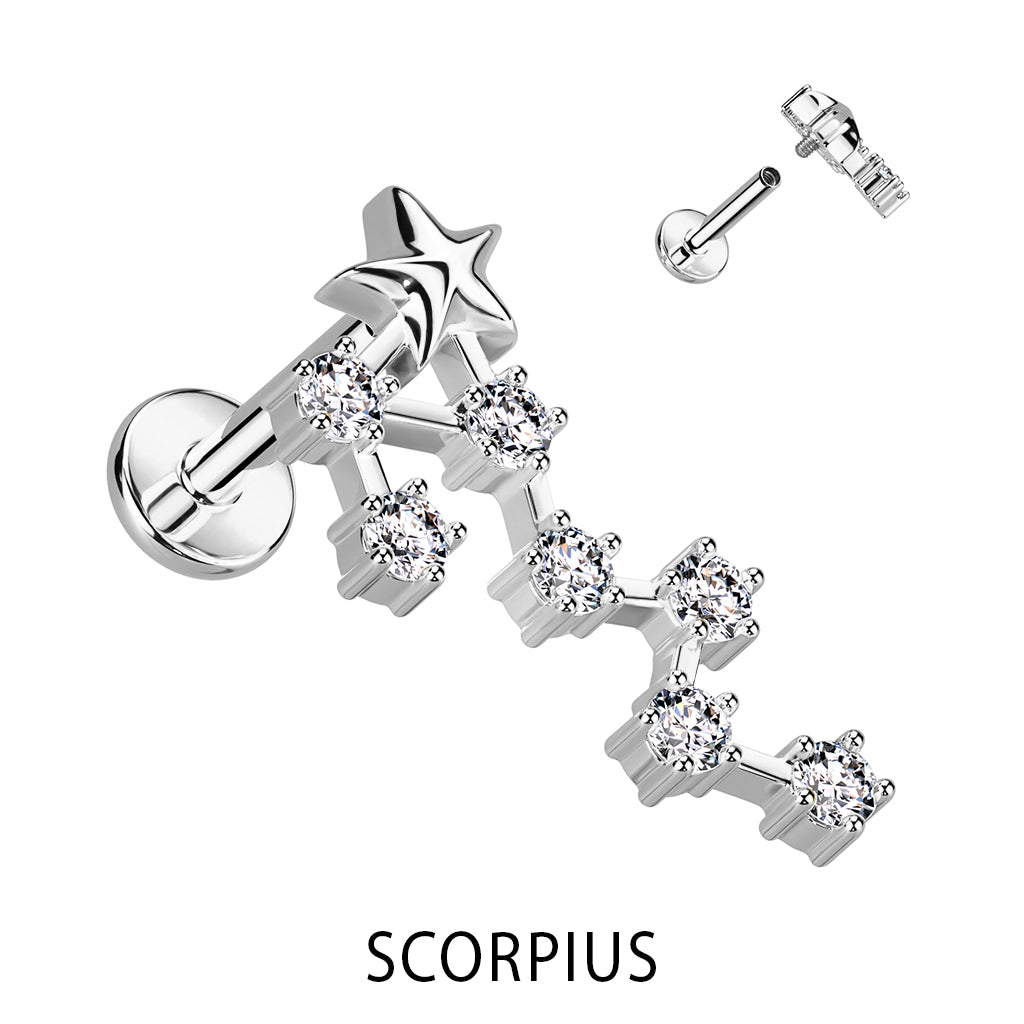 1pc Constellation 16g 8mm Labret Internally Threaded Steel Monroe