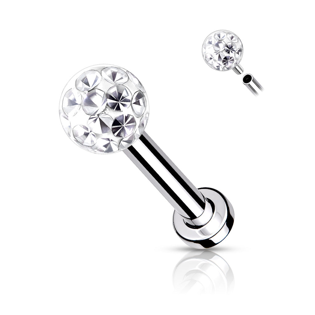1pc Epoxy Coated Crystal Paved Ball Labret Cartilage Barbell Internally Threaded