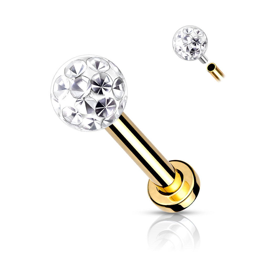1pc Epoxy Coated Crystal Paved Ball Labret Cartilage Barbell Internally Threaded
