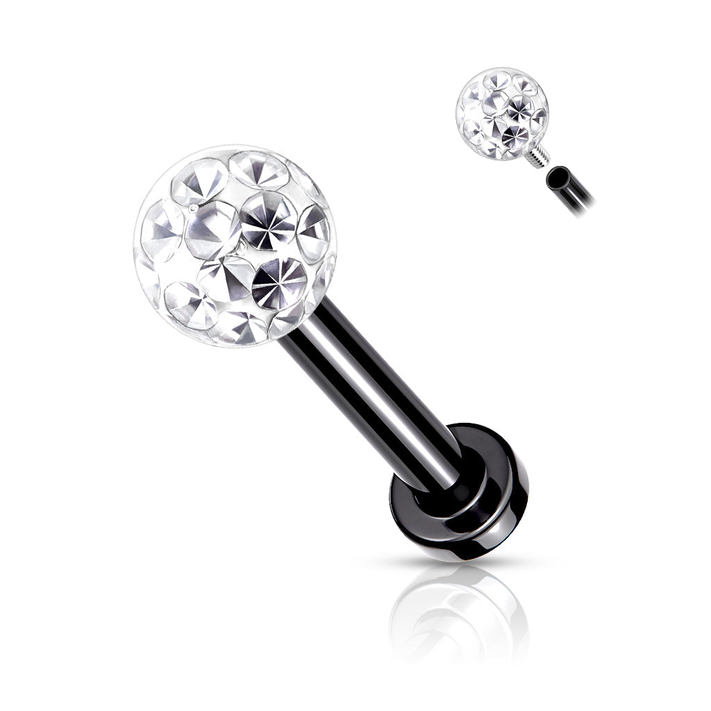 1pc Epoxy Coated Crystal Paved Ball Labret Cartilage Barbell Internally Threaded