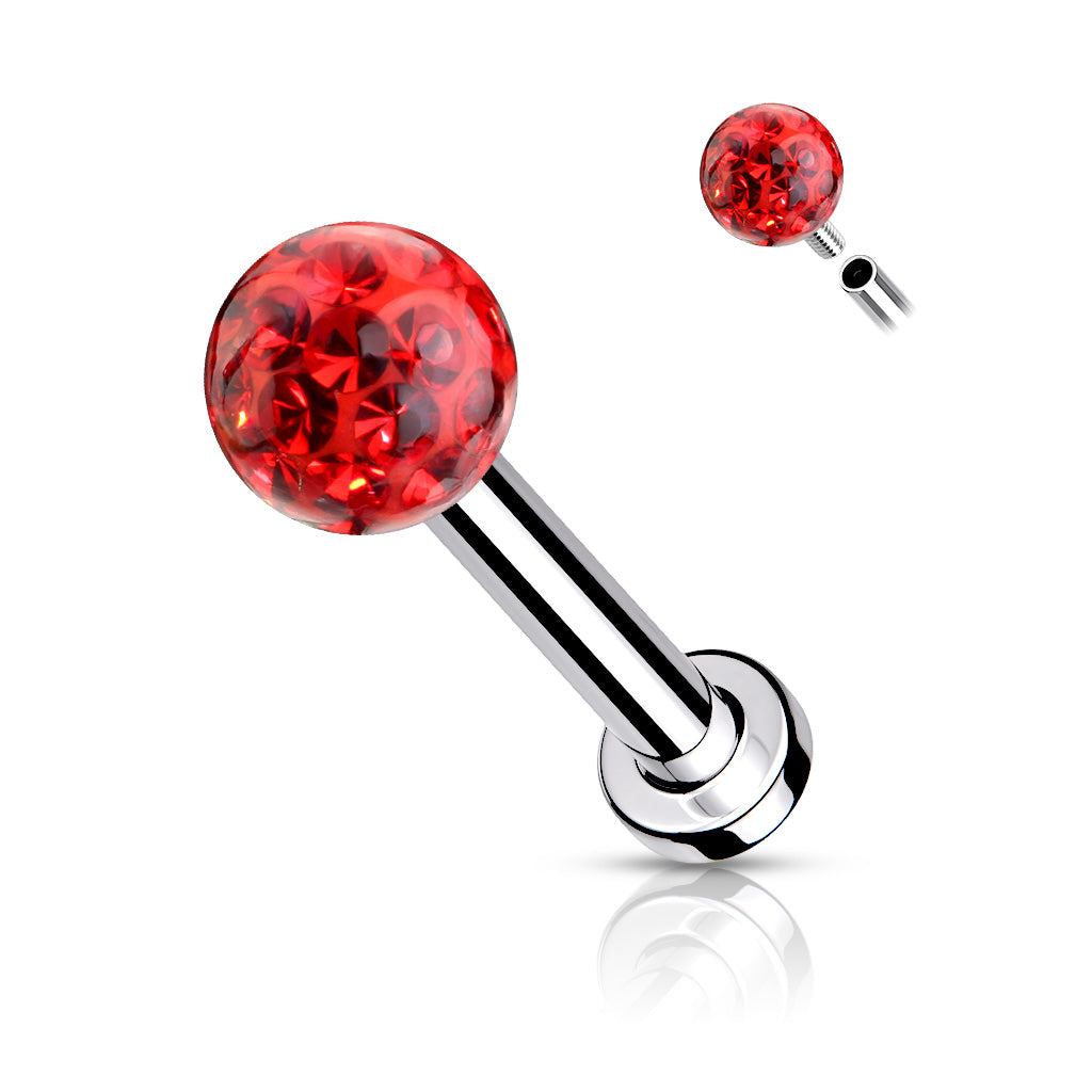 1pc Epoxy Coated Crystal Paved Ball Labret Cartilage Barbell Internally Threaded