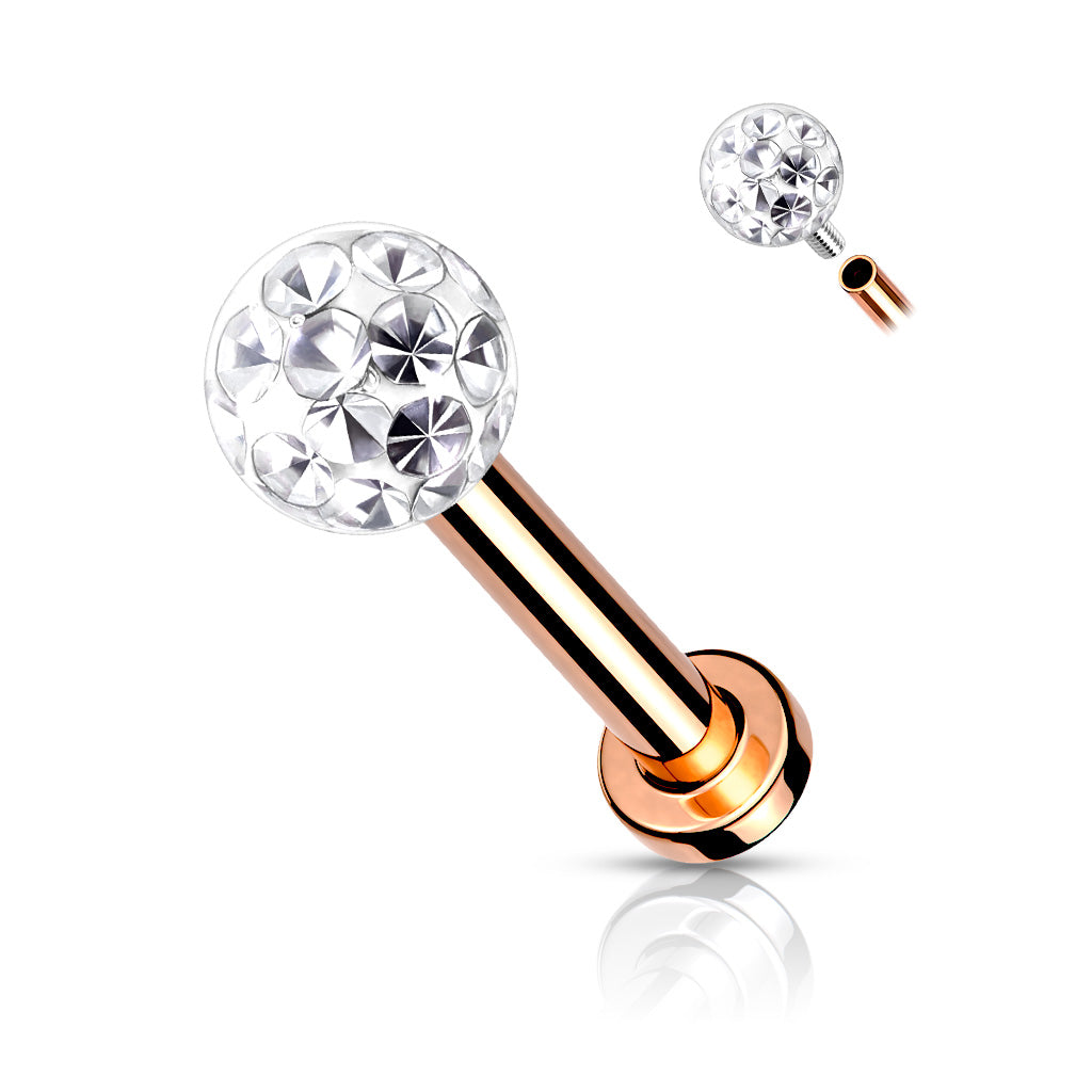 1pc Epoxy Coated Crystal Paved Ball Labret Cartilage Barbell Internally Threaded