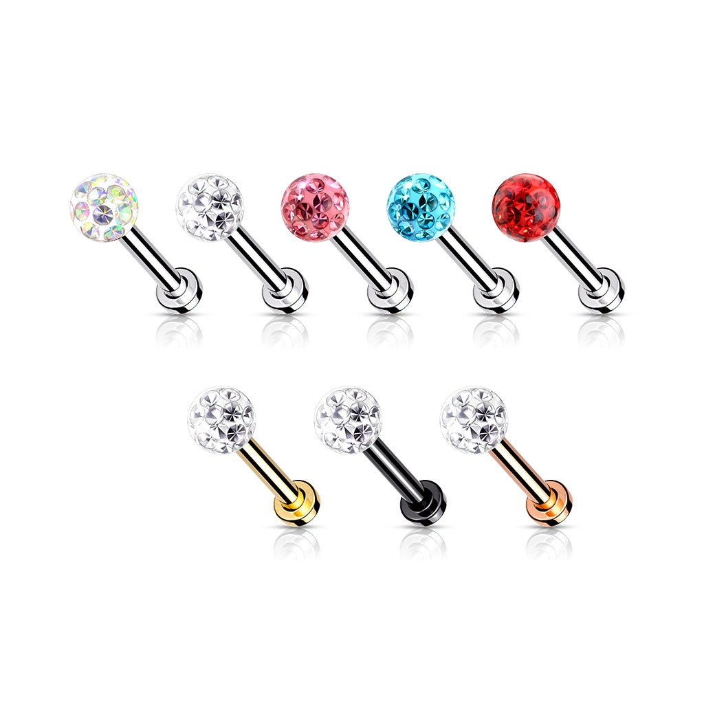 1pc Epoxy Coated Crystal Paved Ball Labret Cartilage Barbell Internally Threaded